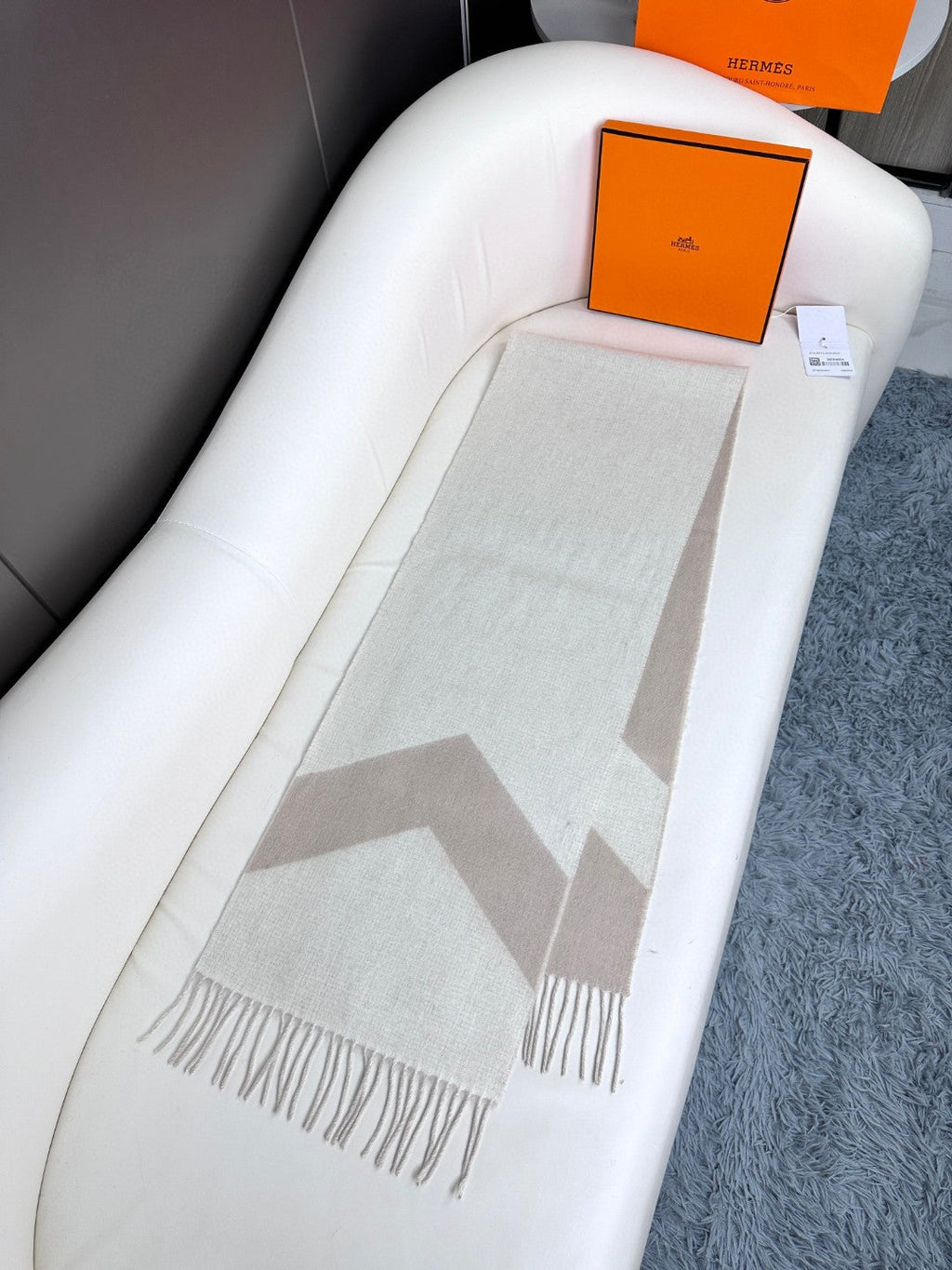 Scarf 190 CM Light Brown Mix White Wool Soft