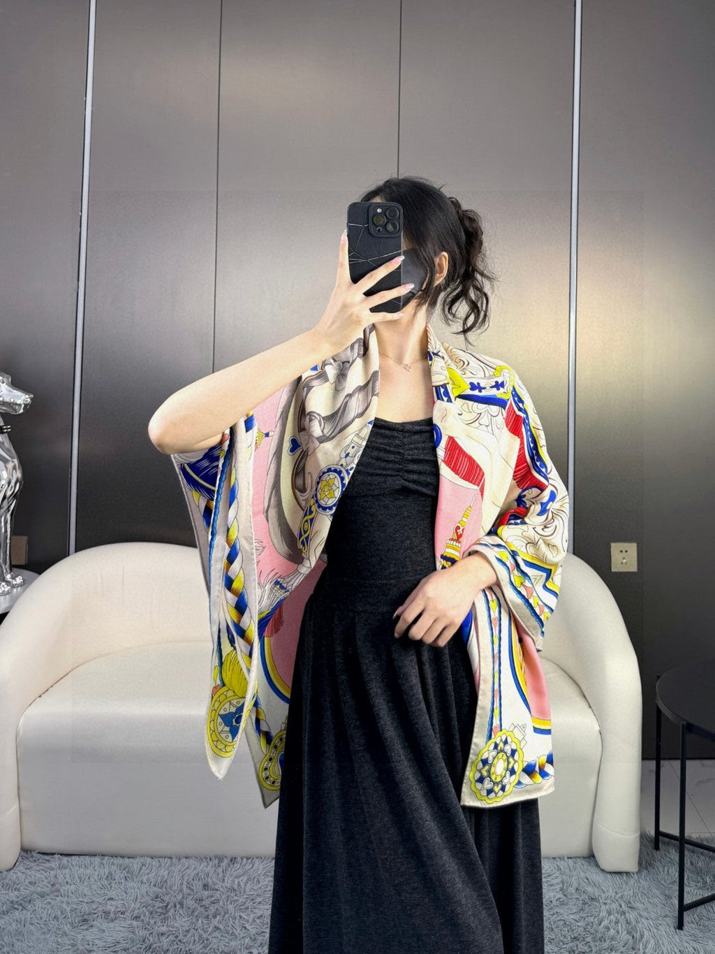 HM 26s Printed Square Scarf 135 In Cashmere And Silk 309423