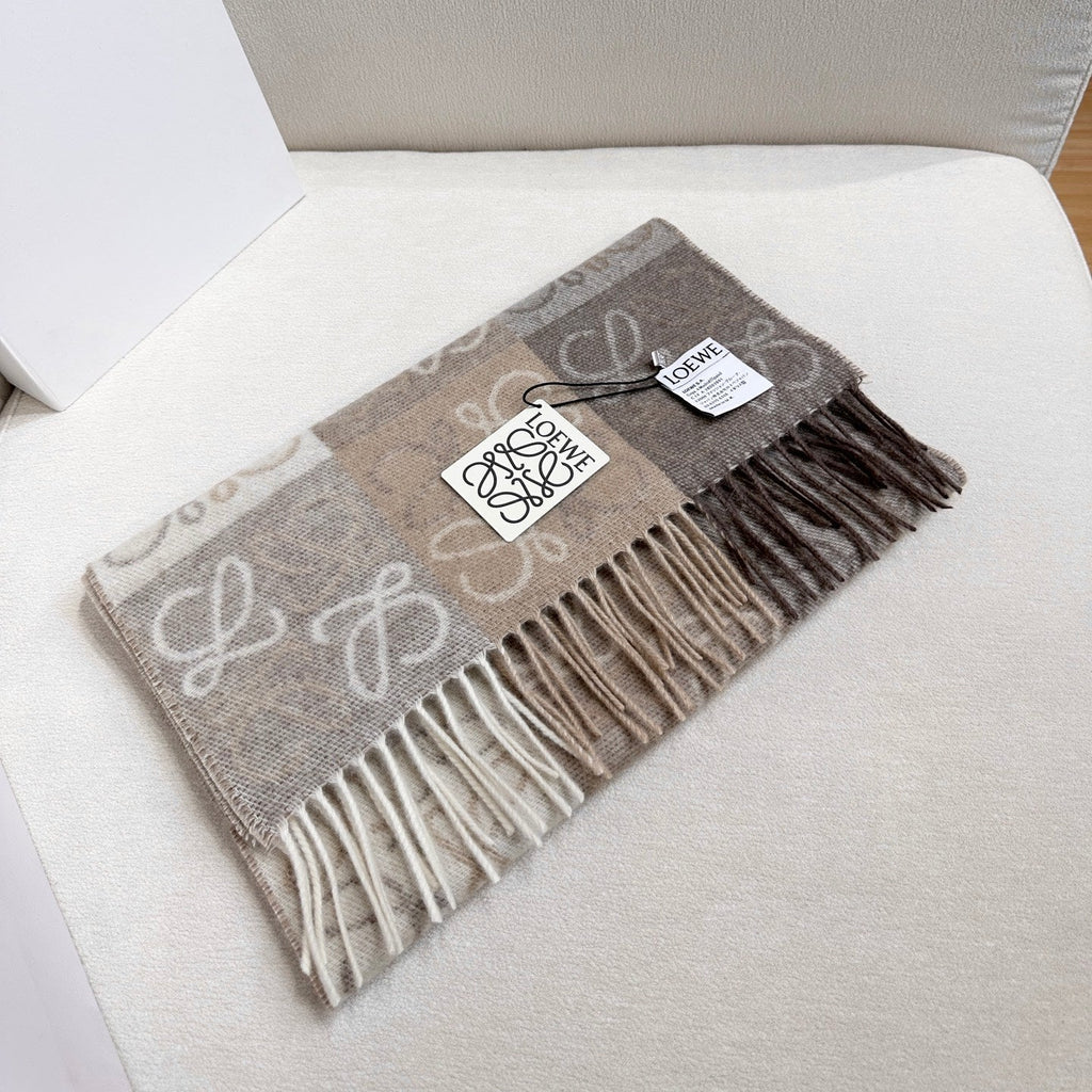 Loewe Scarf 180CM Light Brown Gray Wool Cashmere 968611