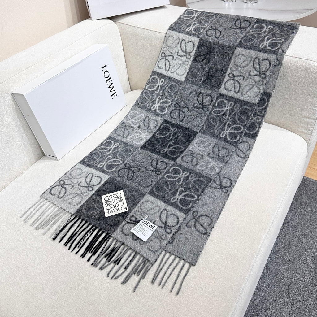 Loewe Scarf 180CM Black Gray Wool Cashmere 968612