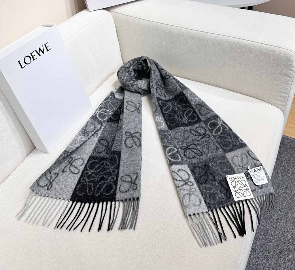 Loewe Scarf 180CM Black Gray Wool Cashmere 968612