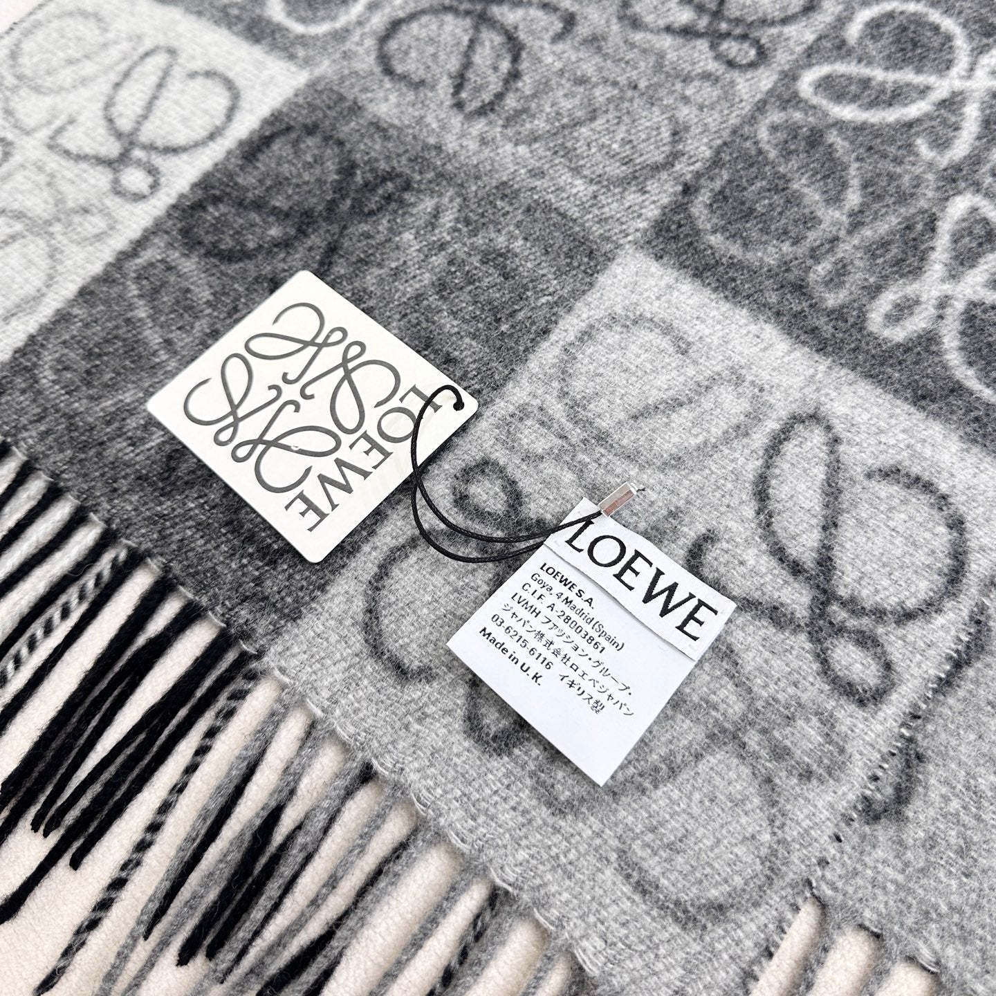 Loewe Scarf 180CM Black Gray Wool Cashmere 968612
