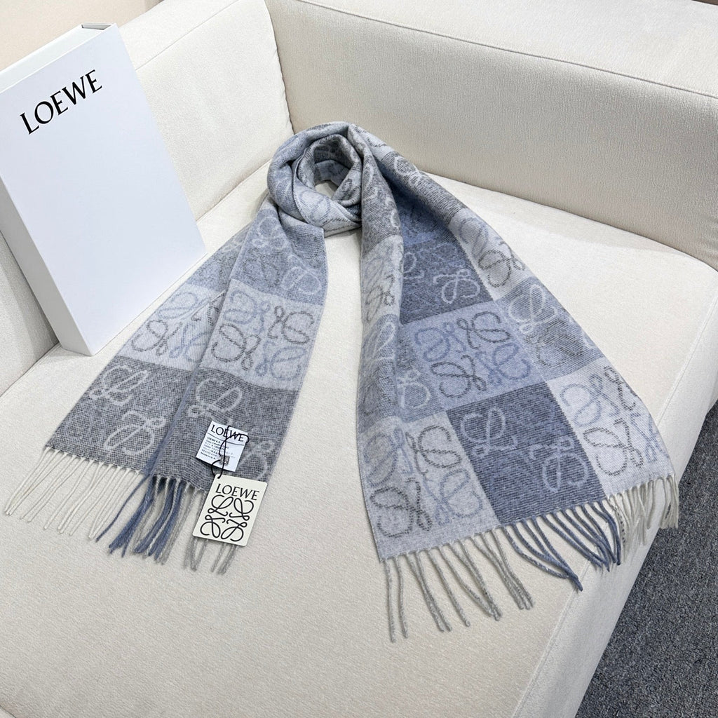 Loewe Scarf 180CM Light Blue Gray Wool Cashmere 968613