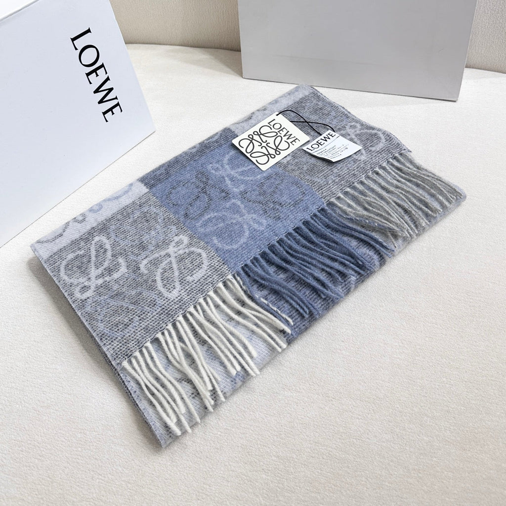 Loewe Scarf 180CM Light Blue Gray Wool Cashmere 968613