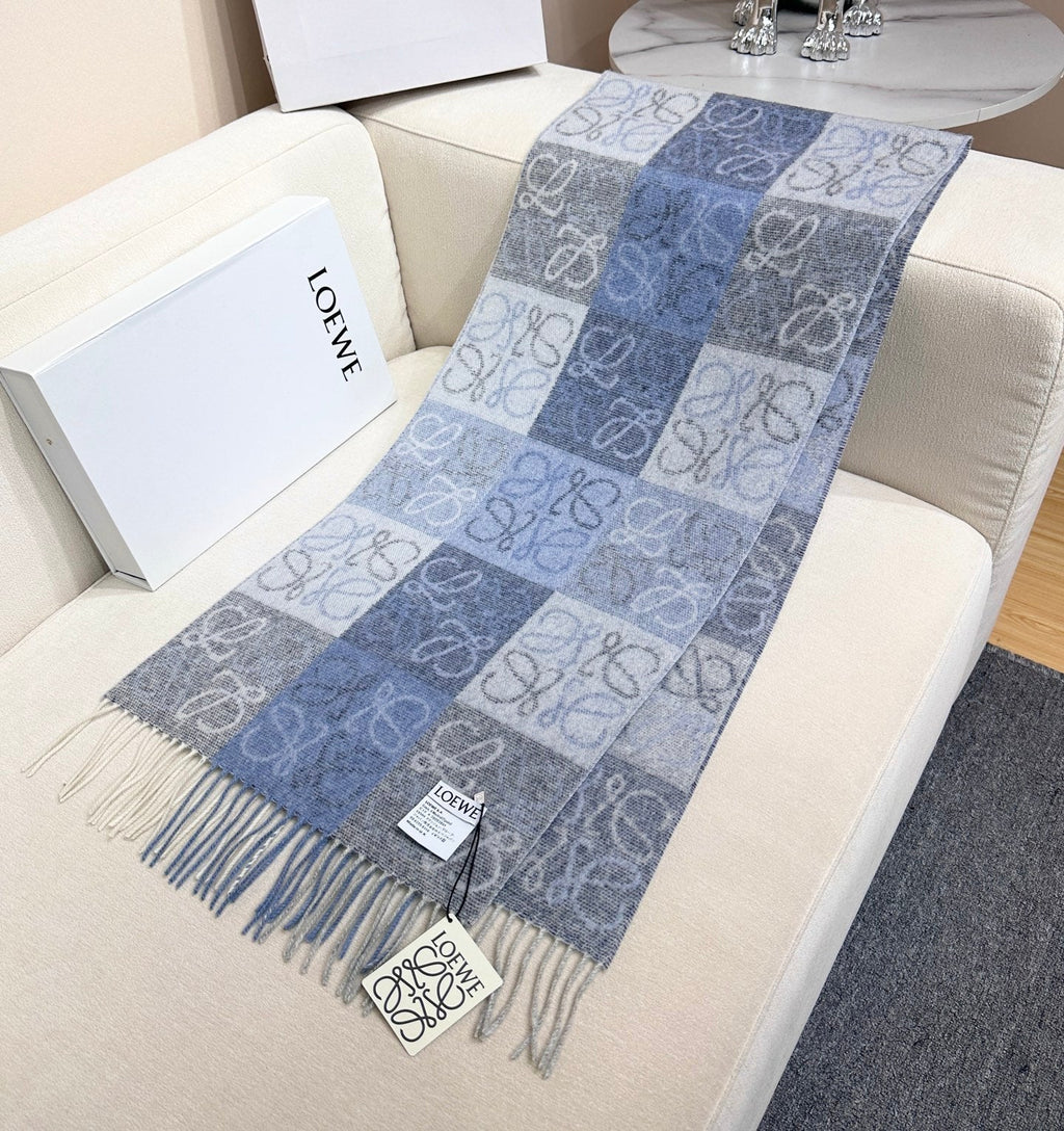 Loewe Scarf 180CM Light Blue Gray Wool Cashmere 968613