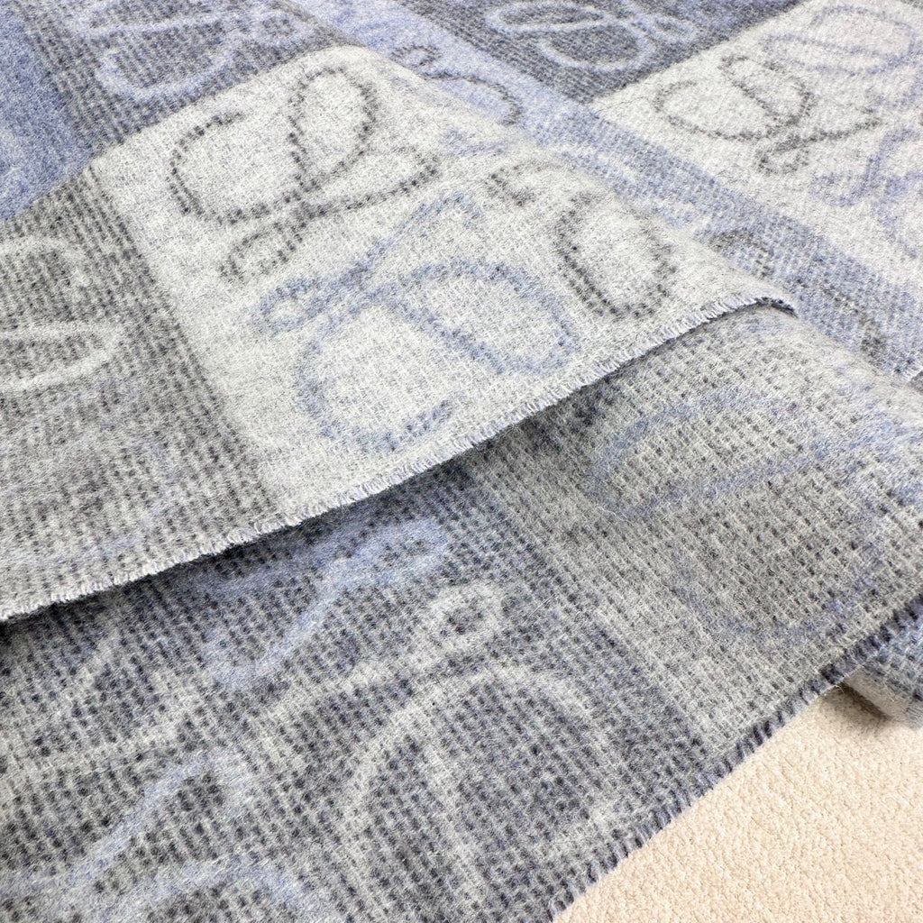 Loewe Scarf 180CM Light Blue Gray Wool Cashmere 968613