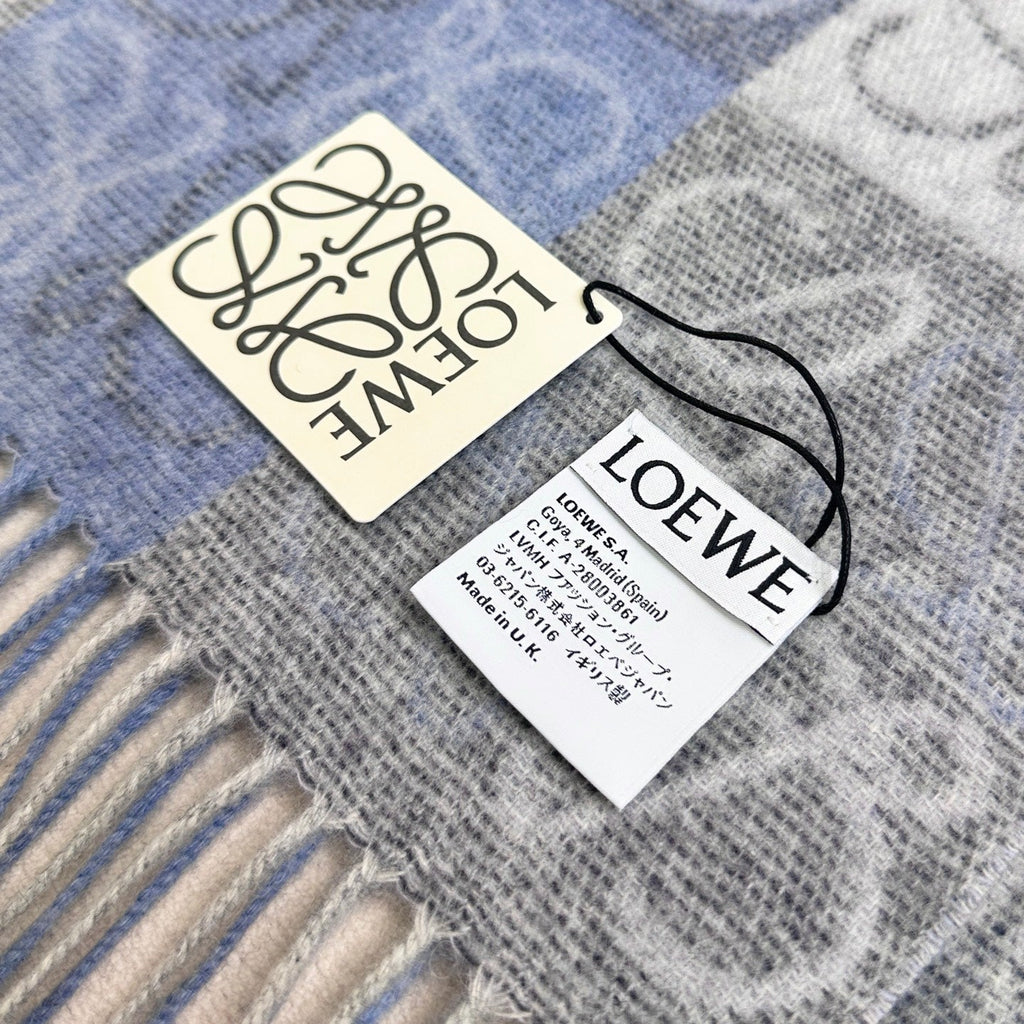 Loewe Scarf 180CM Light Blue Gray Wool Cashmere 968613