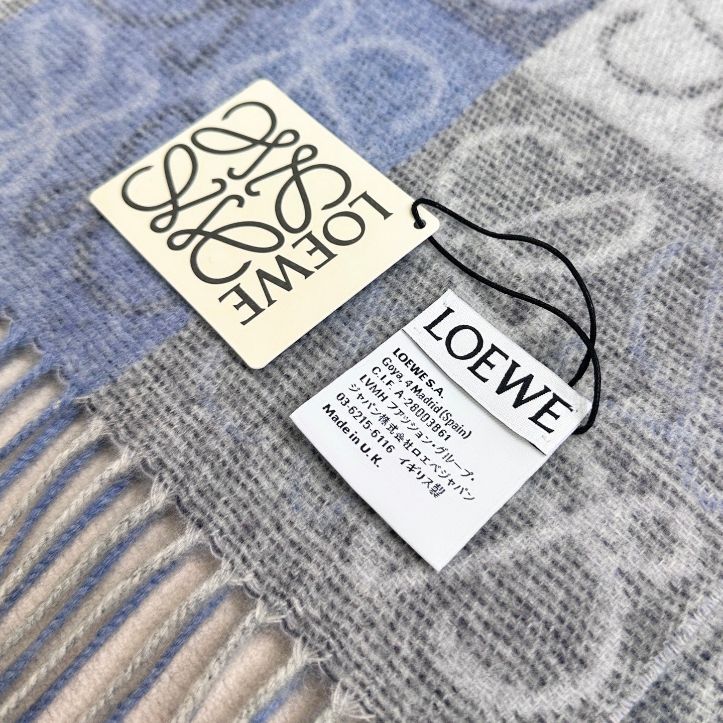 Loewe Scarf 180CM Light Blue Gray Wool Cashmere 968613