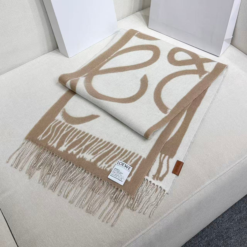 Loewe Scarf 180CM Beige White Cashmere 962789
