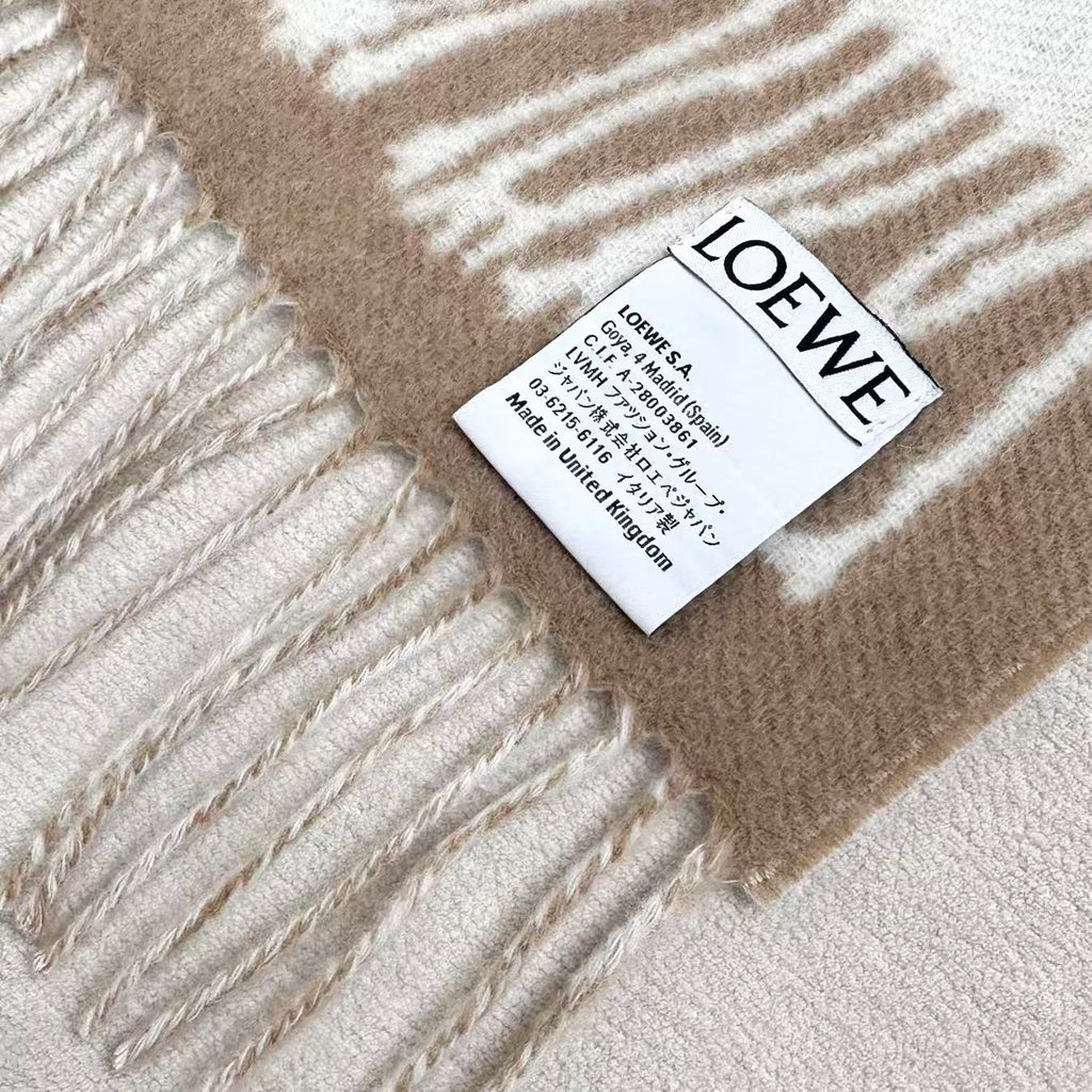 Loewe Scarf 180CM Beige White Cashmere 962789