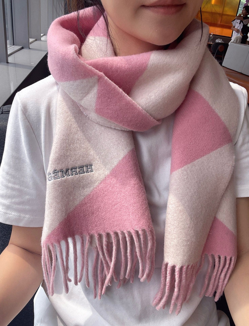 Geometric Scarf 151 CM IN Light Pink Mix White Cashmere