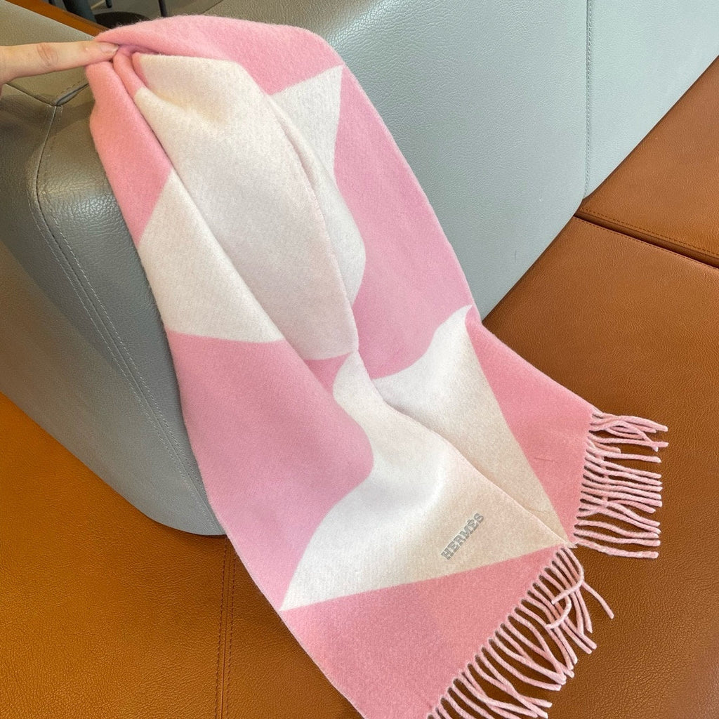 Geometric Scarf 151 CM IN Light Pink Mix White Cashmere