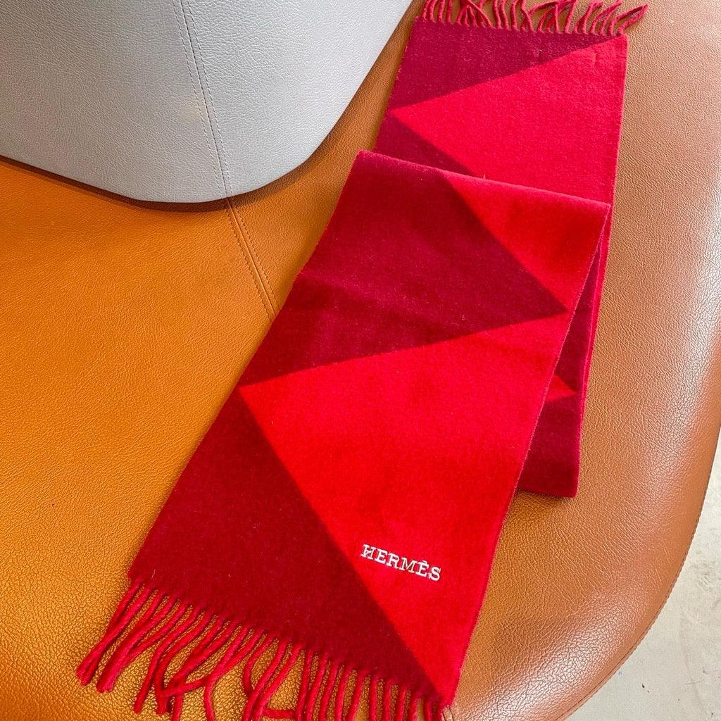 Geometric Scarf 151 CM IN Dark Red Mix Bright Red Cashmere