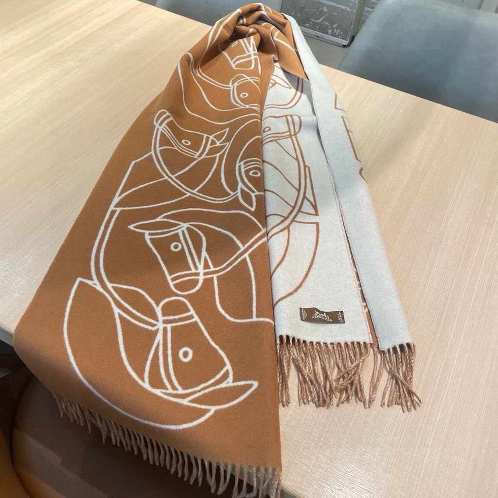 Casaque Entrelacs Equestres Scarf 195 CM Brown Mix White Cashmere