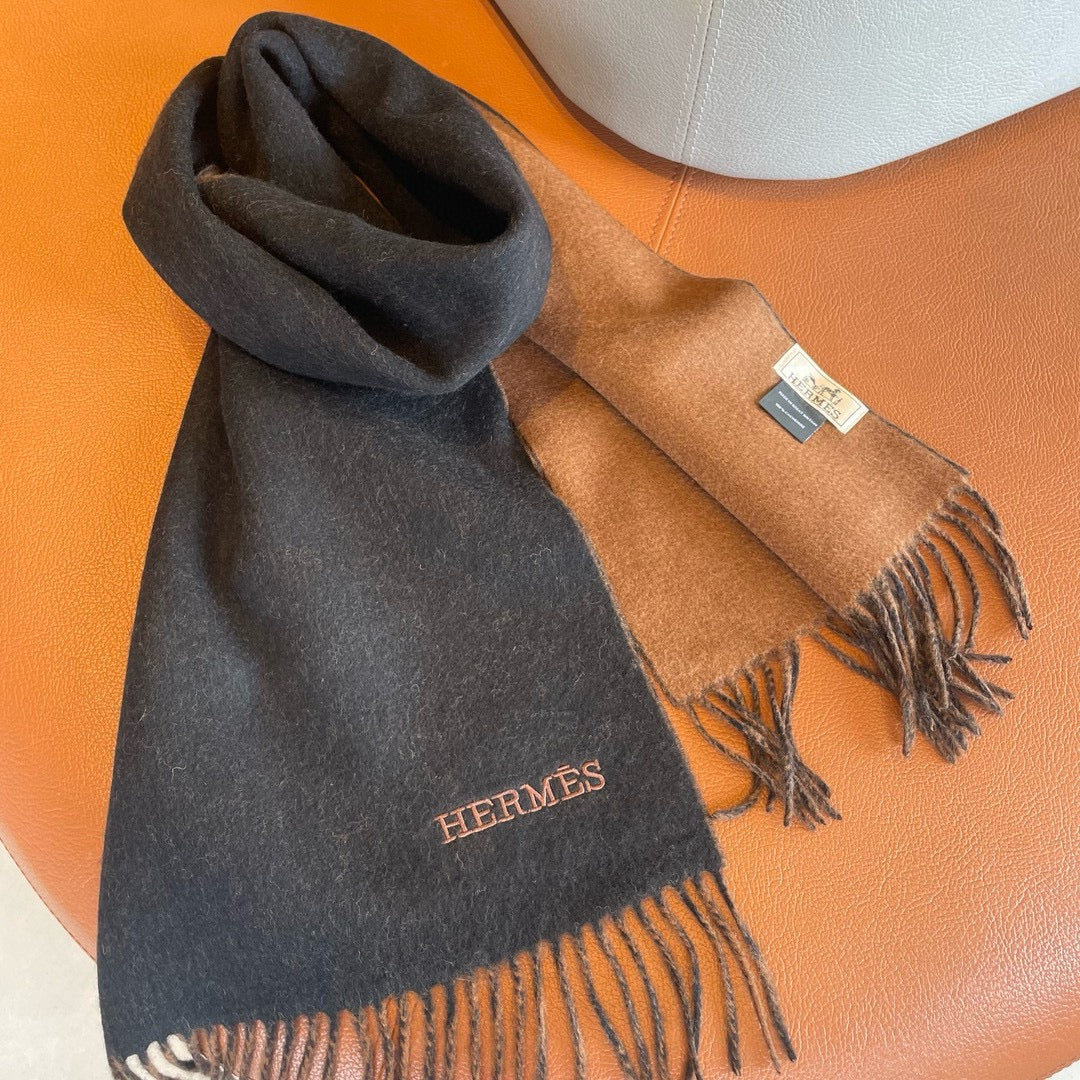 Scarf 180 CM In Black Mix Dark Beige Cashmere