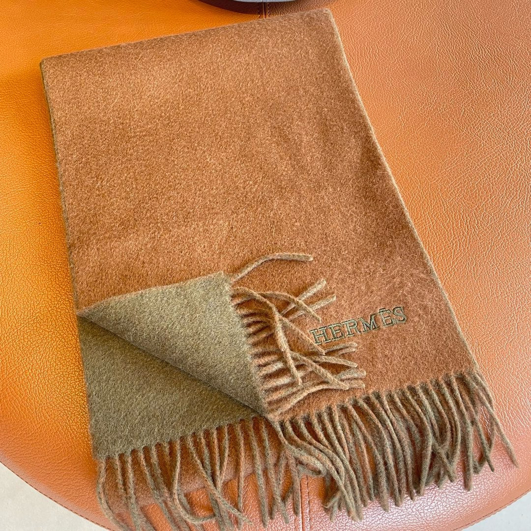 Scarf 180 CM In Brown Mix Light Moss Green Cashmere