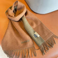 Scarf 180 CM In Brown Mix Light Moss Green Cashmere