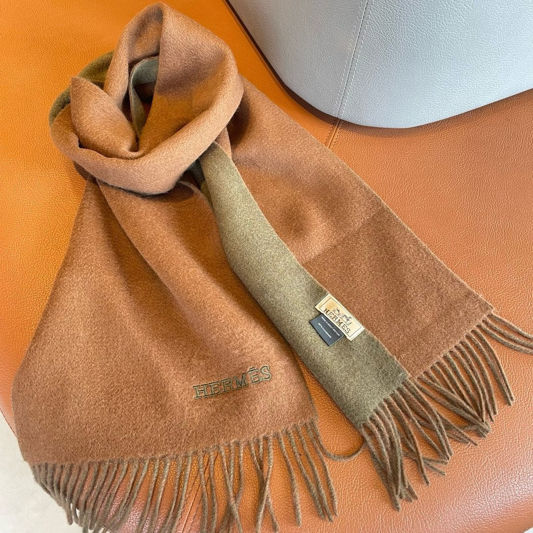 Scarf 180 CM In Brown Mix Light Moss Green Cashmere