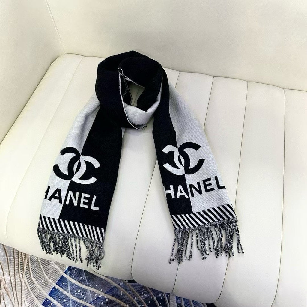 CC Scarf 200 CM In Black Mix Grey Wool And Cashmere 418269