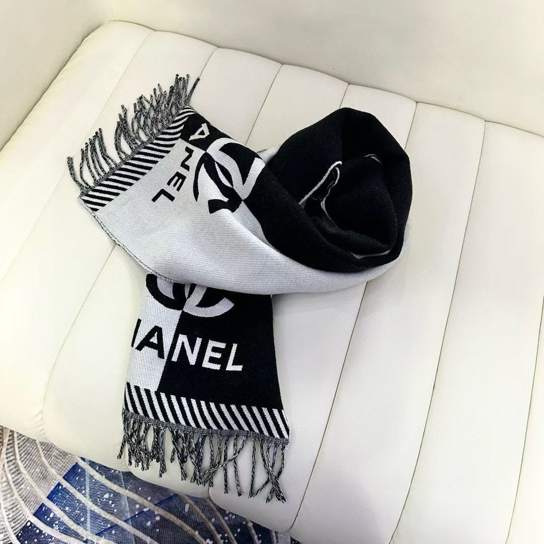CC Scarf 200 CM In Black Mix Grey Wool And Cashmere 418269