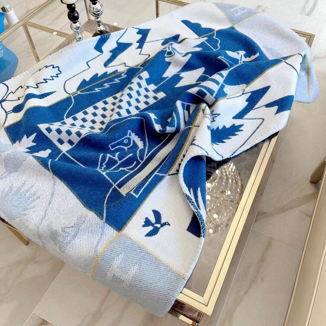 HM Avalon Epopee Blanket Blue Cashmere Wool 524202