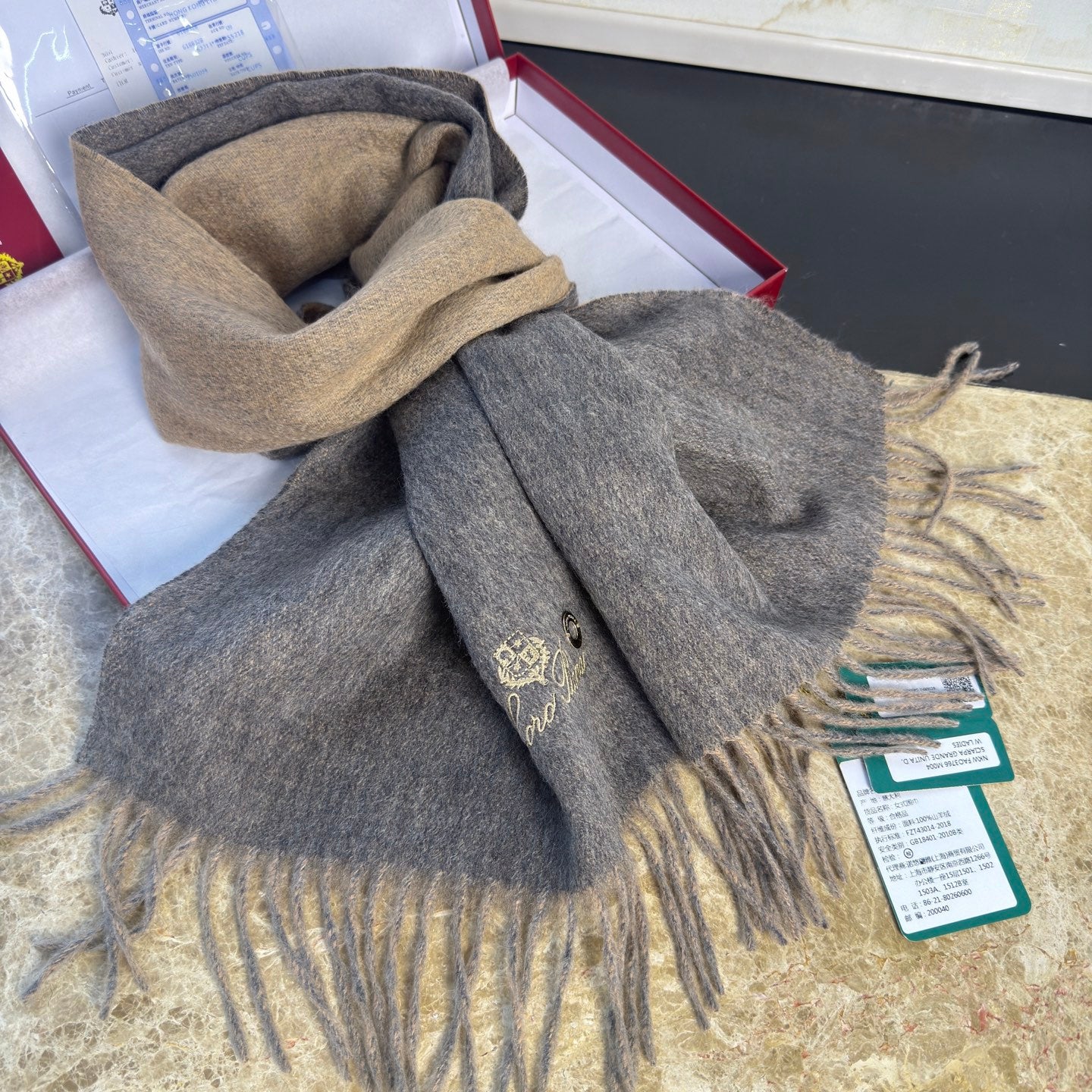 Loro Piana Long Scarf Grey Cashmere 150391