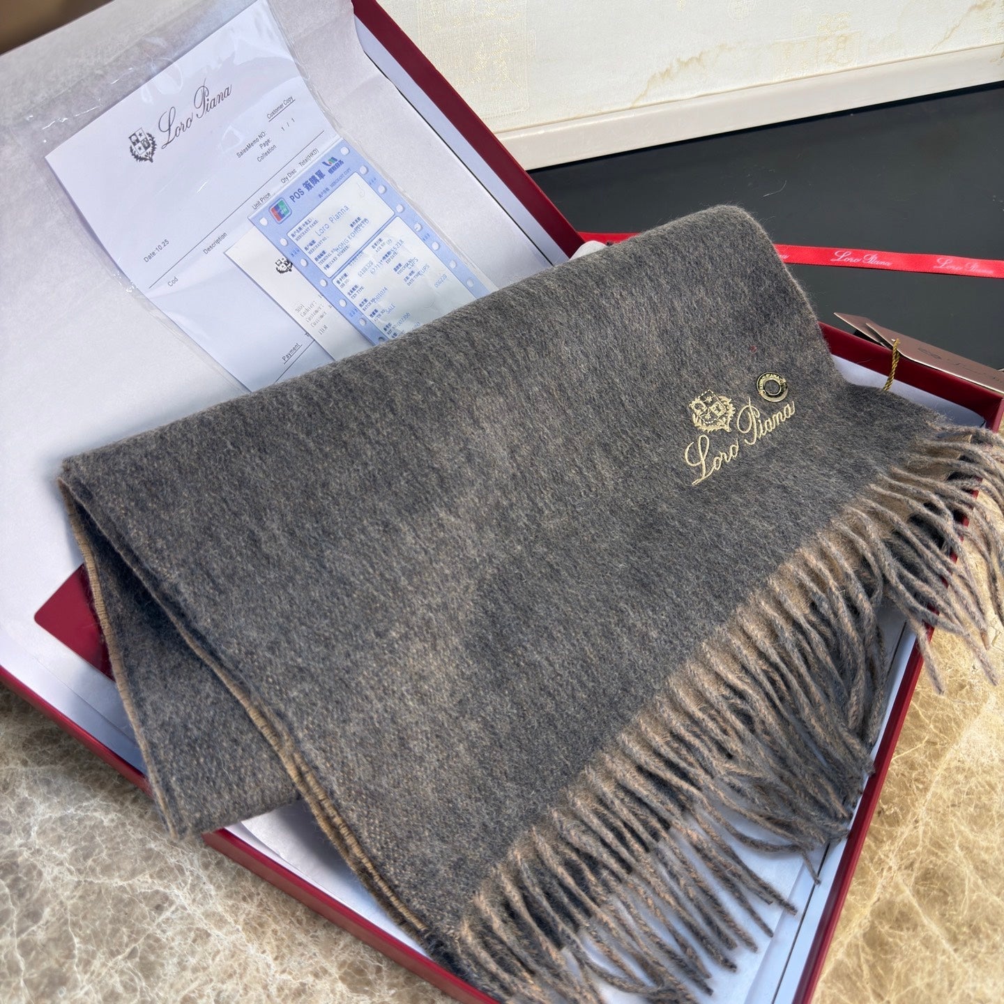 Loro Piana Long Scarf Grey Cashmere 150391