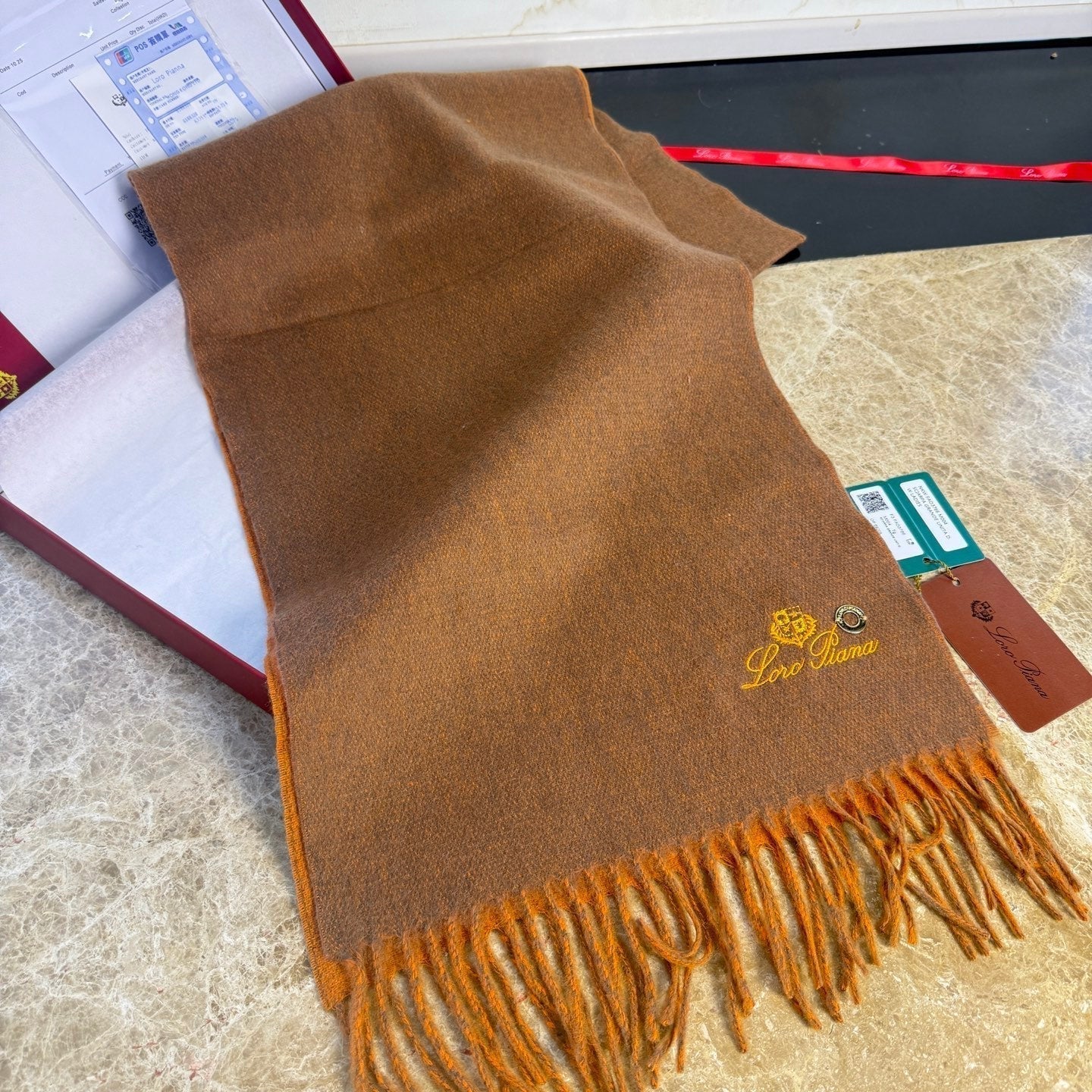 Loro Piana Long Scarf Chestnut Brown Cashmere 150392