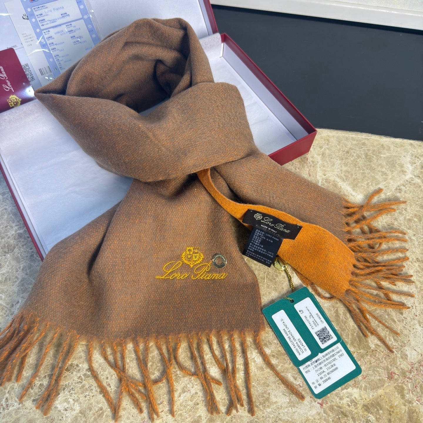 Loro Piana Long Scarf Chestnut Brown Cashmere 150392