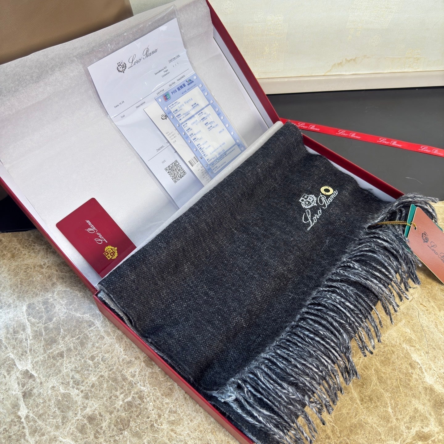 Loro Piana Long Scarf Grey Melange Cashmere 150393