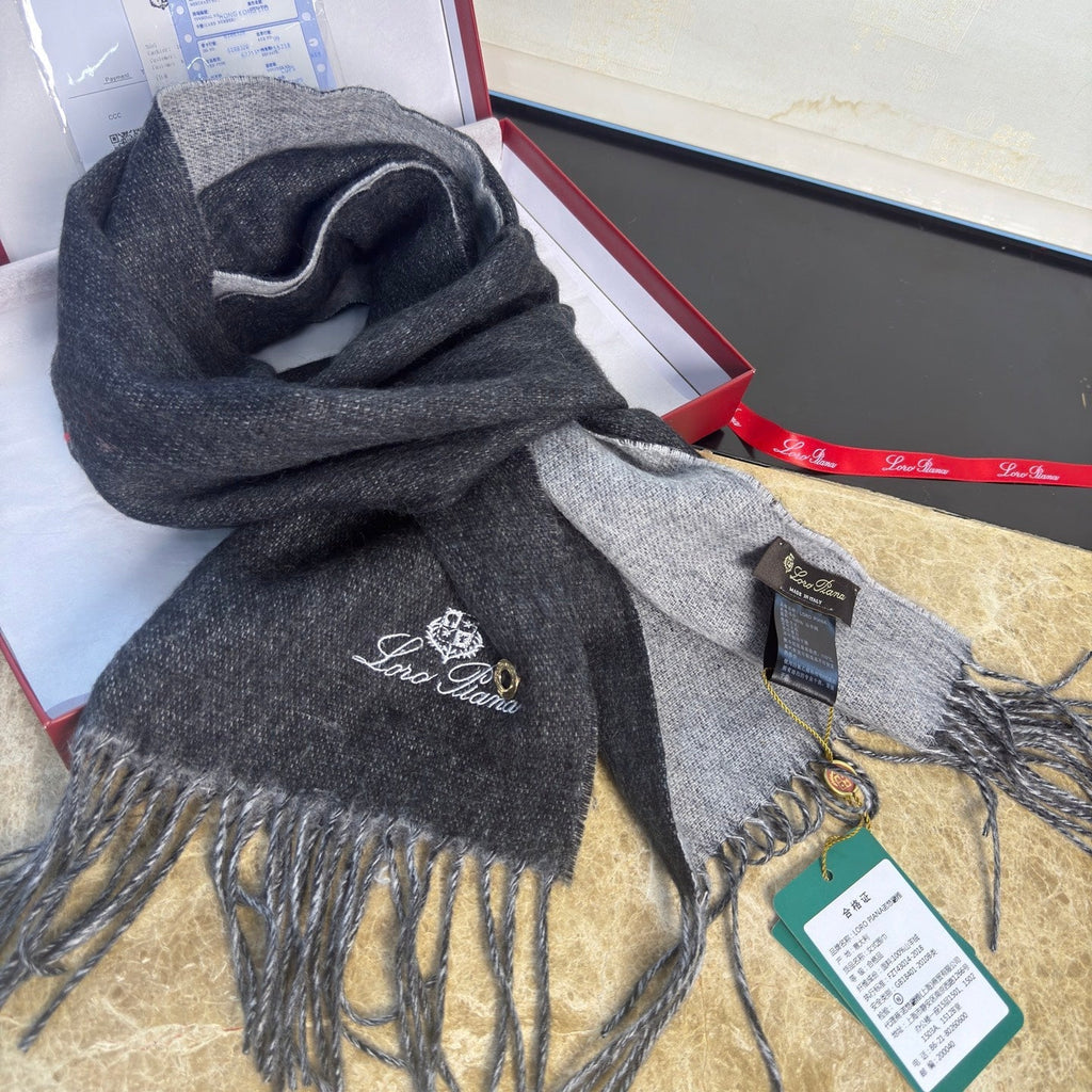 Loro Piana Long Scarf Grey Melange Cashmere 150393