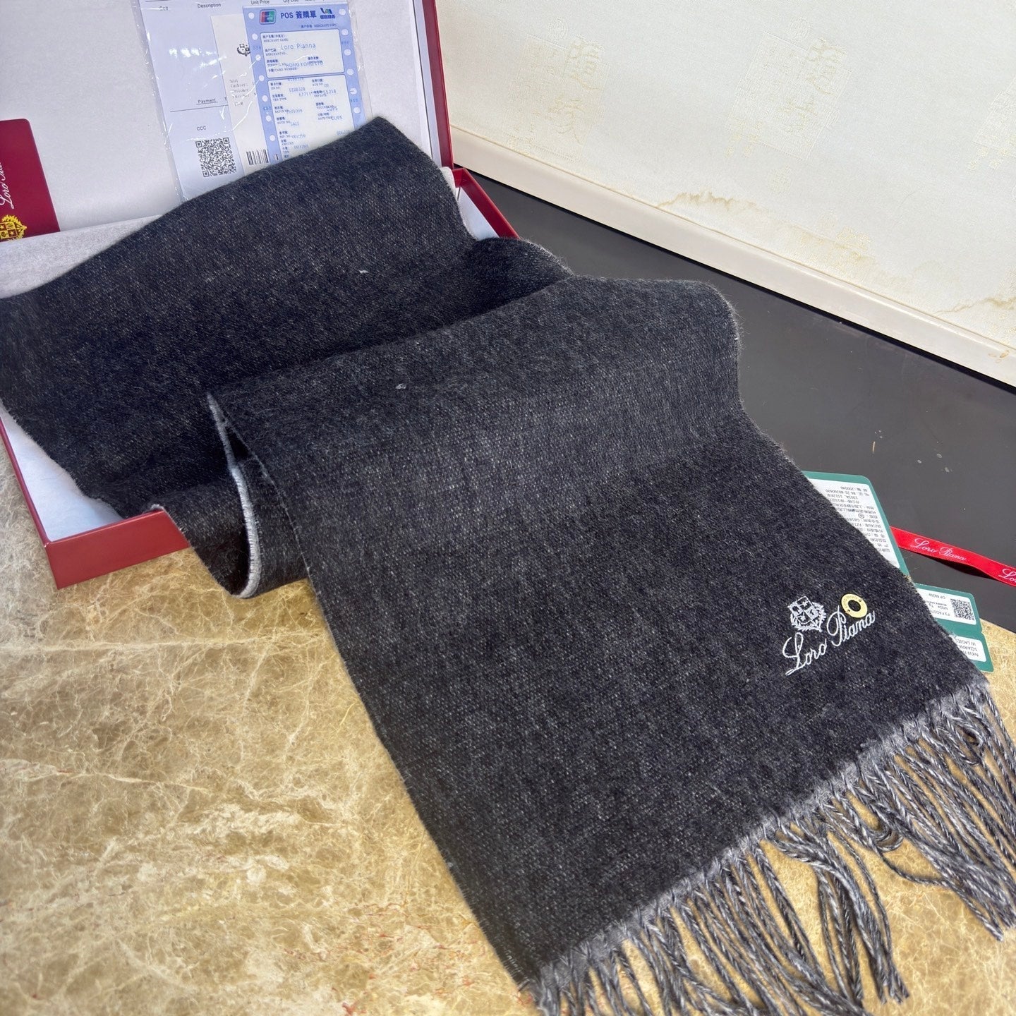 Loro Piana Long Scarf Grey Melange Cashmere 150393