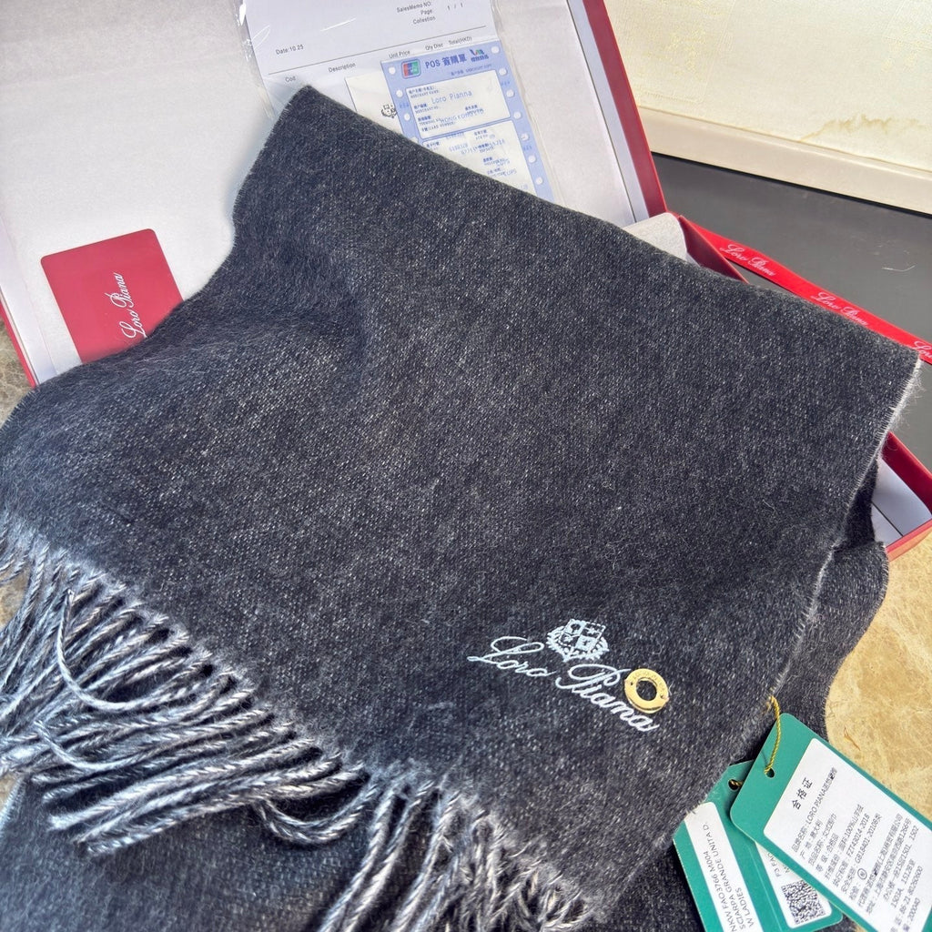 Loro Piana Long Scarf Grey Melange Cashmere 150393