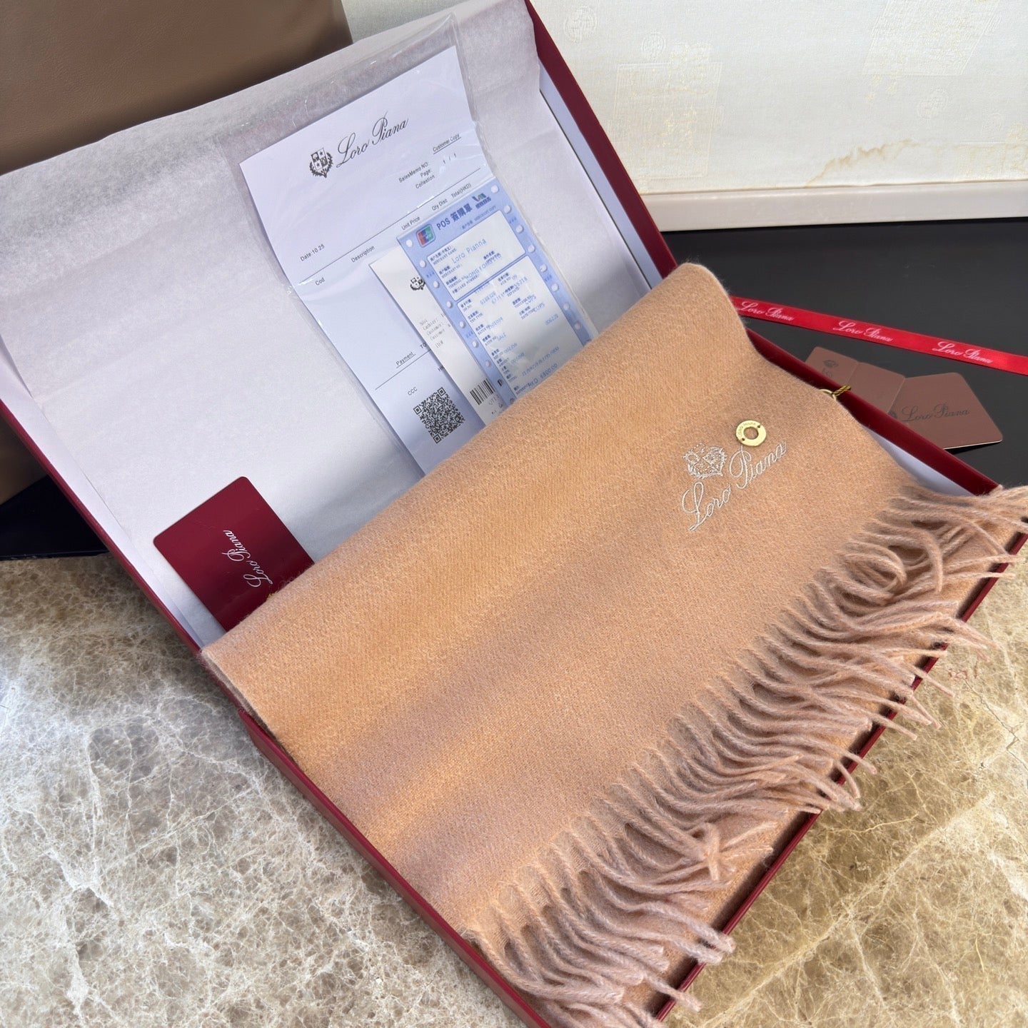 Loro Piana Long Scarf Light Brown Cashmere 150394