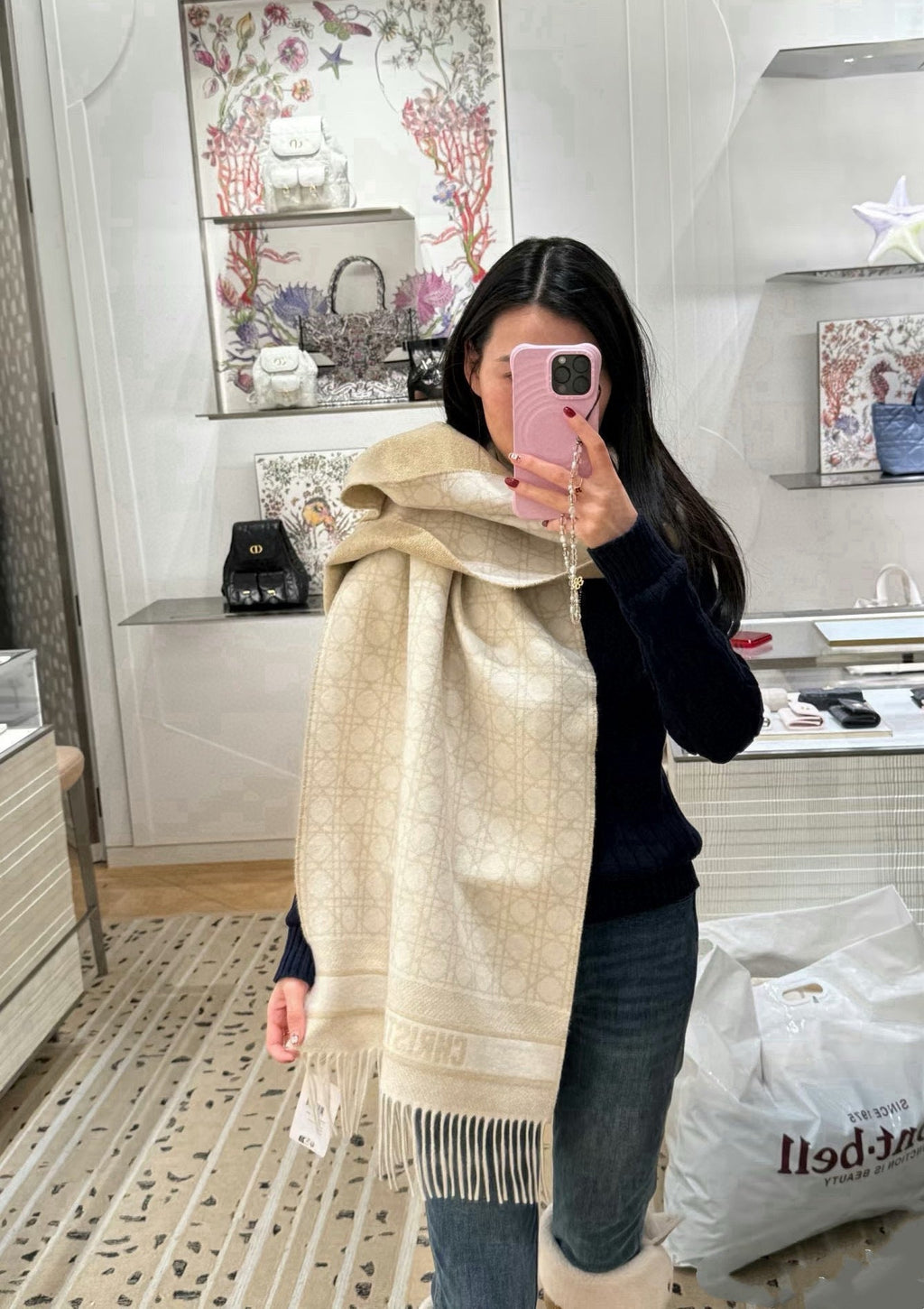 CD Double-Sided Scarf 200cm Beige Cashmere 150402