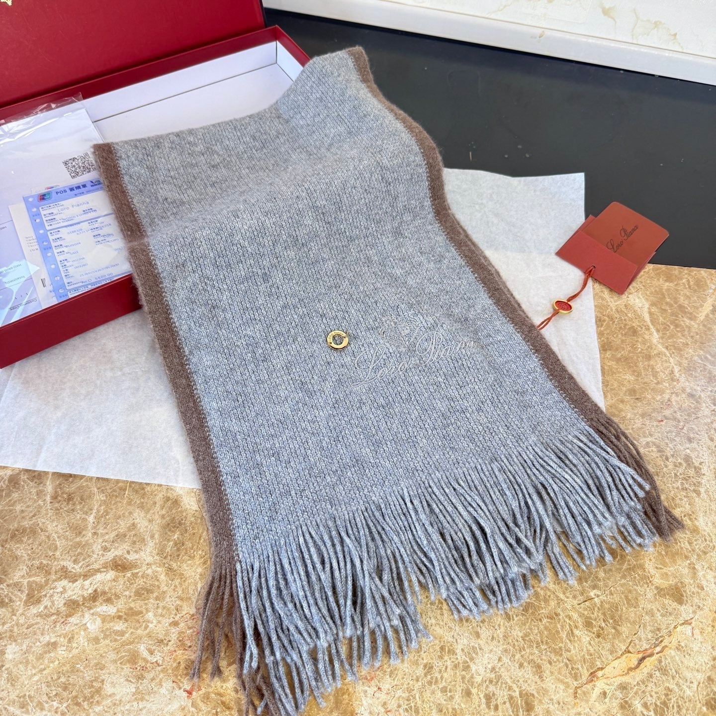 Loro Piana Long Scarf Grey Cashmere 150407