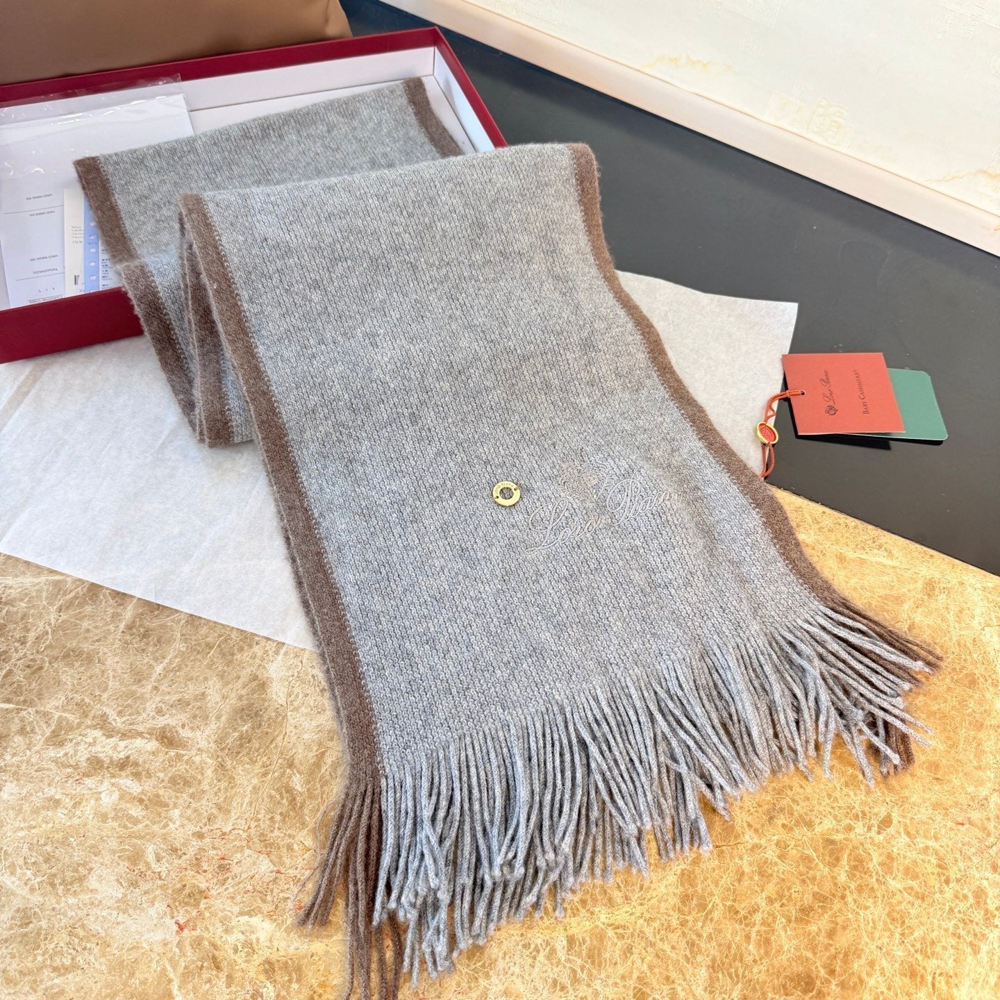 Loro Piana Long Scarf Grey Cashmere 150407