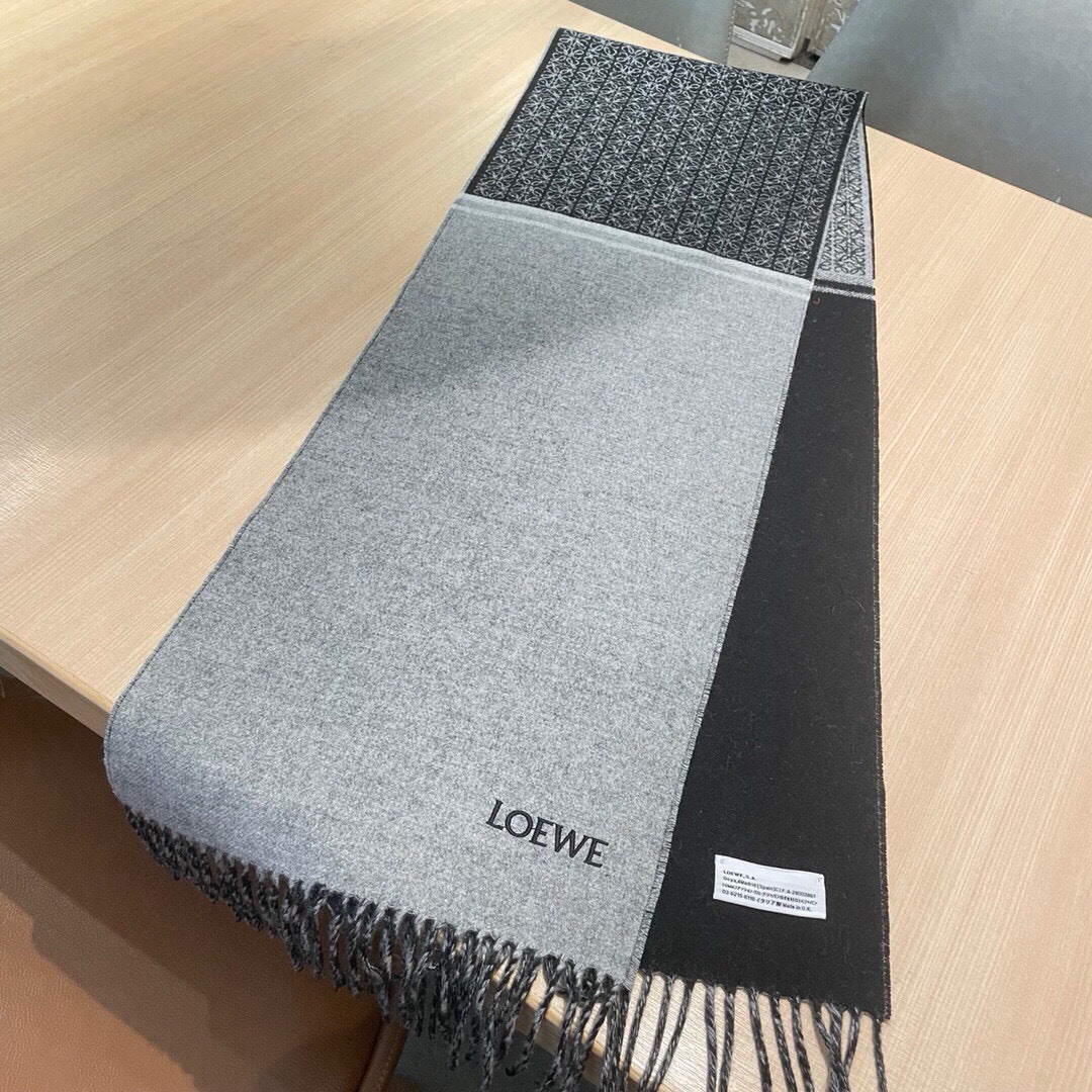 Loewe Scarf 180CM Black Grey Cashmere 150409