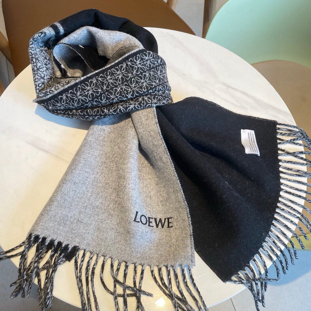 Loewe Scarf 180CM Black Grey Cashmere 150409