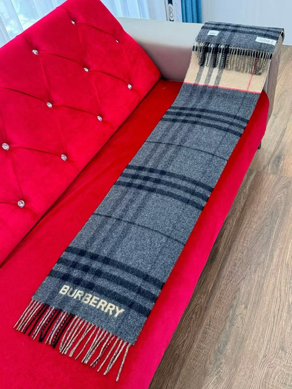 BBR Long Scarf 170CM Charcoal Archive Beige Cashmere 150410