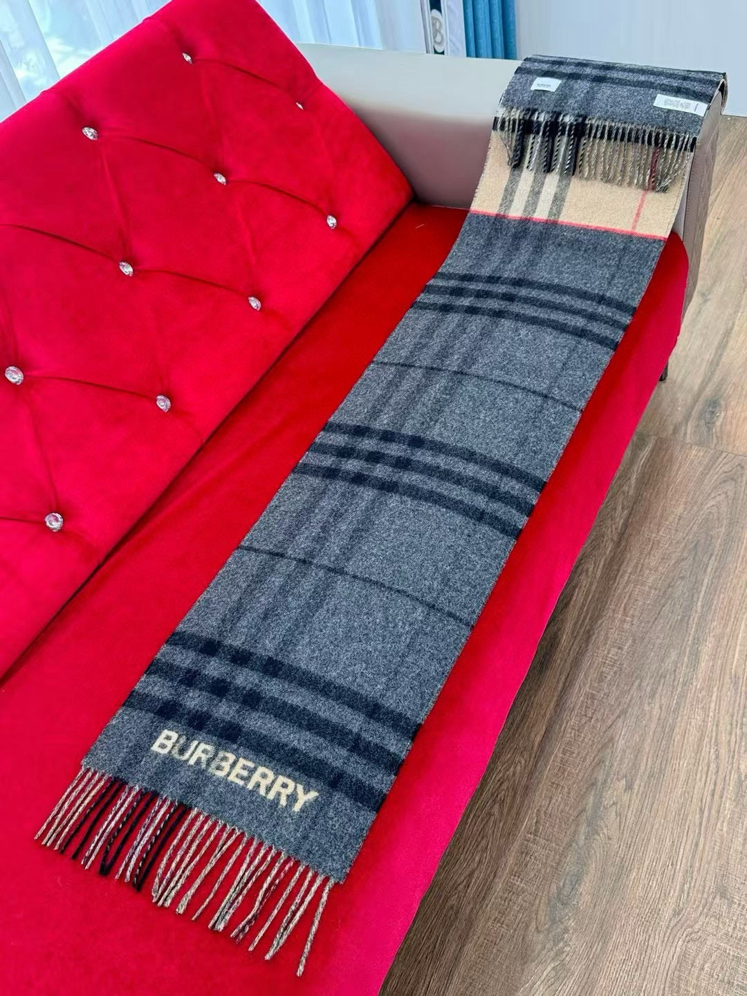 BBR Long Scarf 170CM Charcoal Archive Beige Cashmere 150410