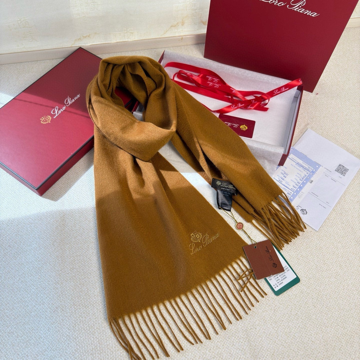 Loro Piana Long Scarf Camel Cashmere 150412
