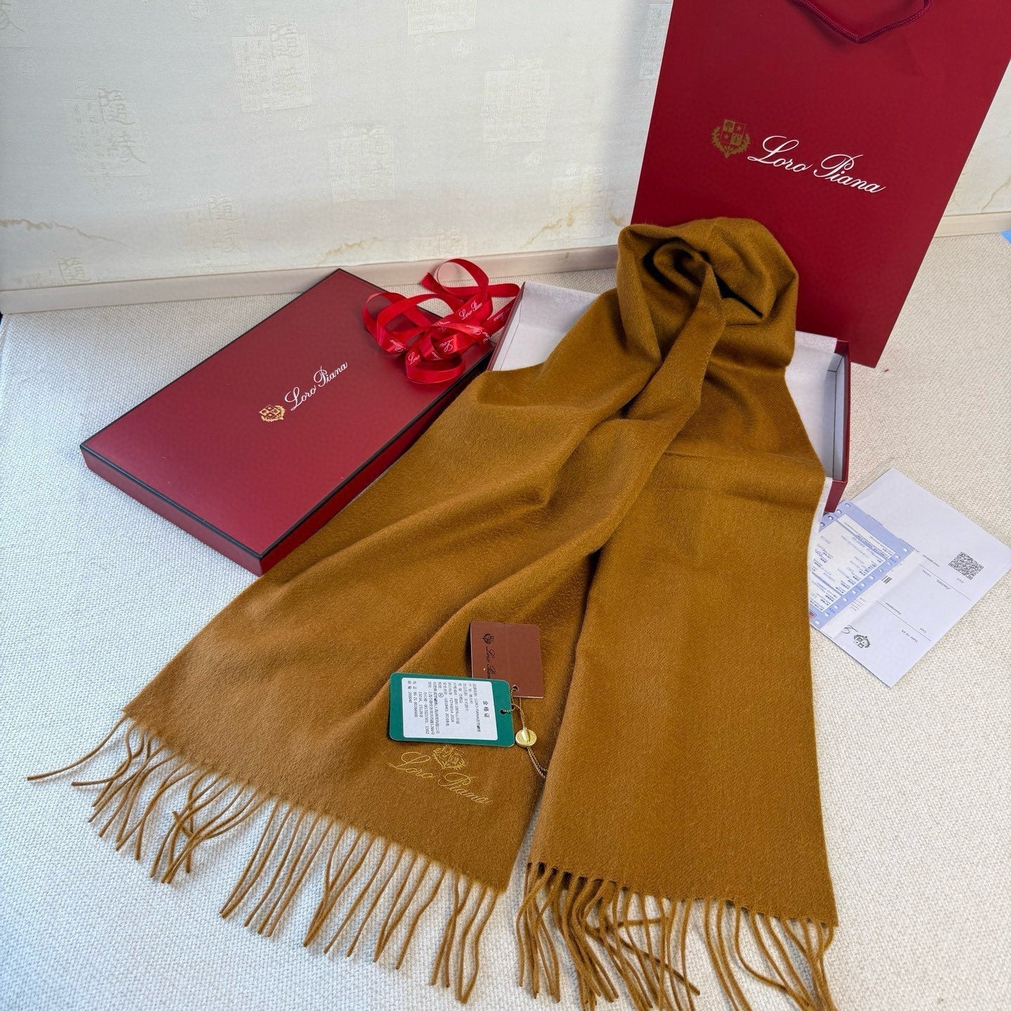 Loro Piana Long Scarf Camel Cashmere 150412