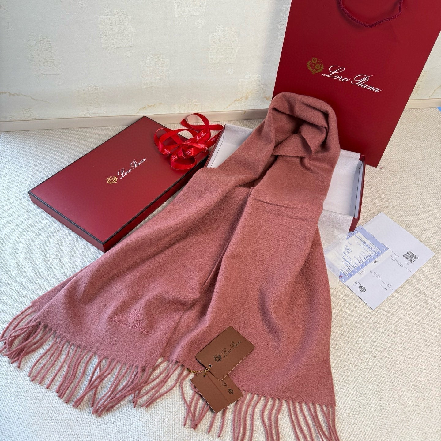 Loro Piana Long Scarf Pink Cashmere 150414