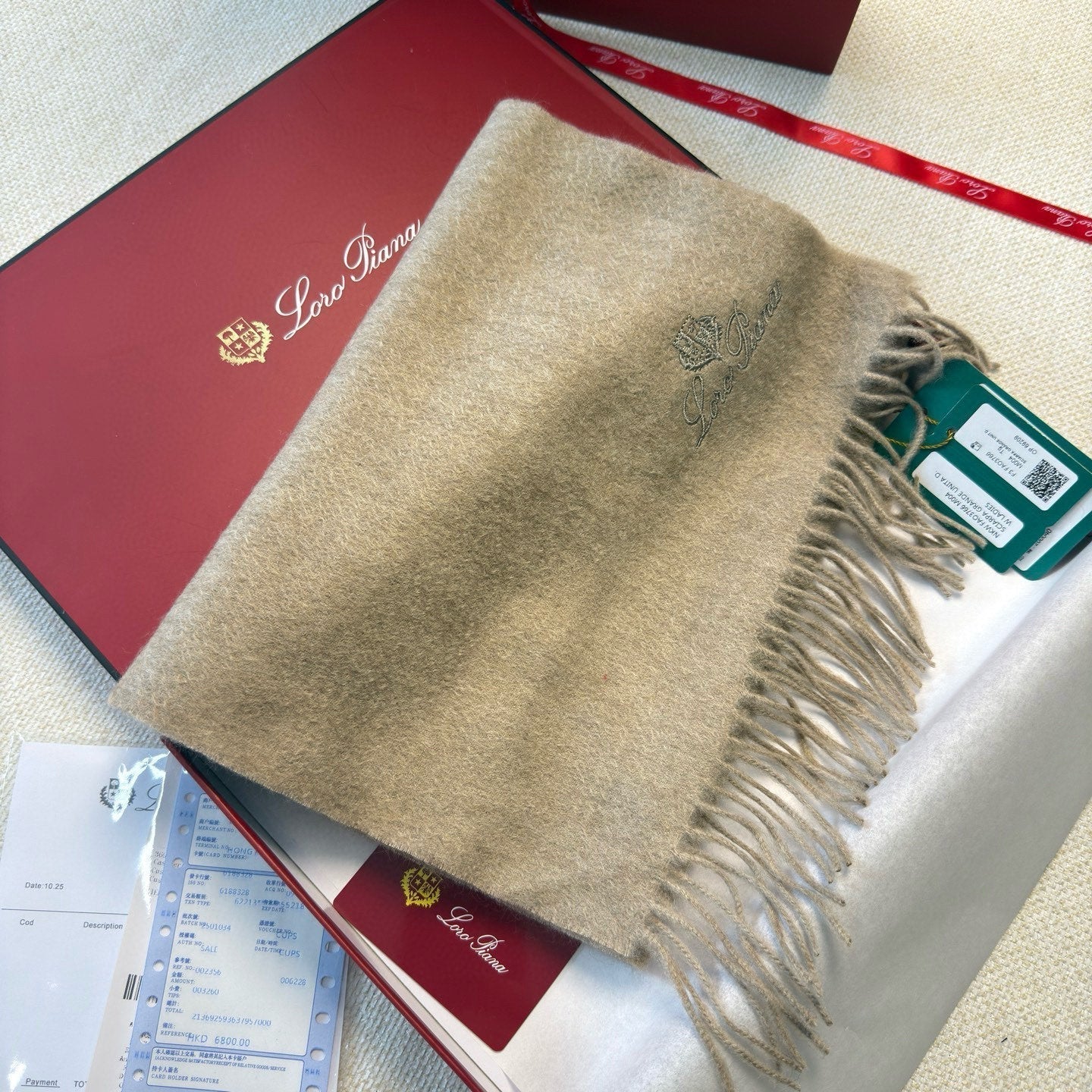 Loro Piana Long Scarf Taupe Cashmere 150415