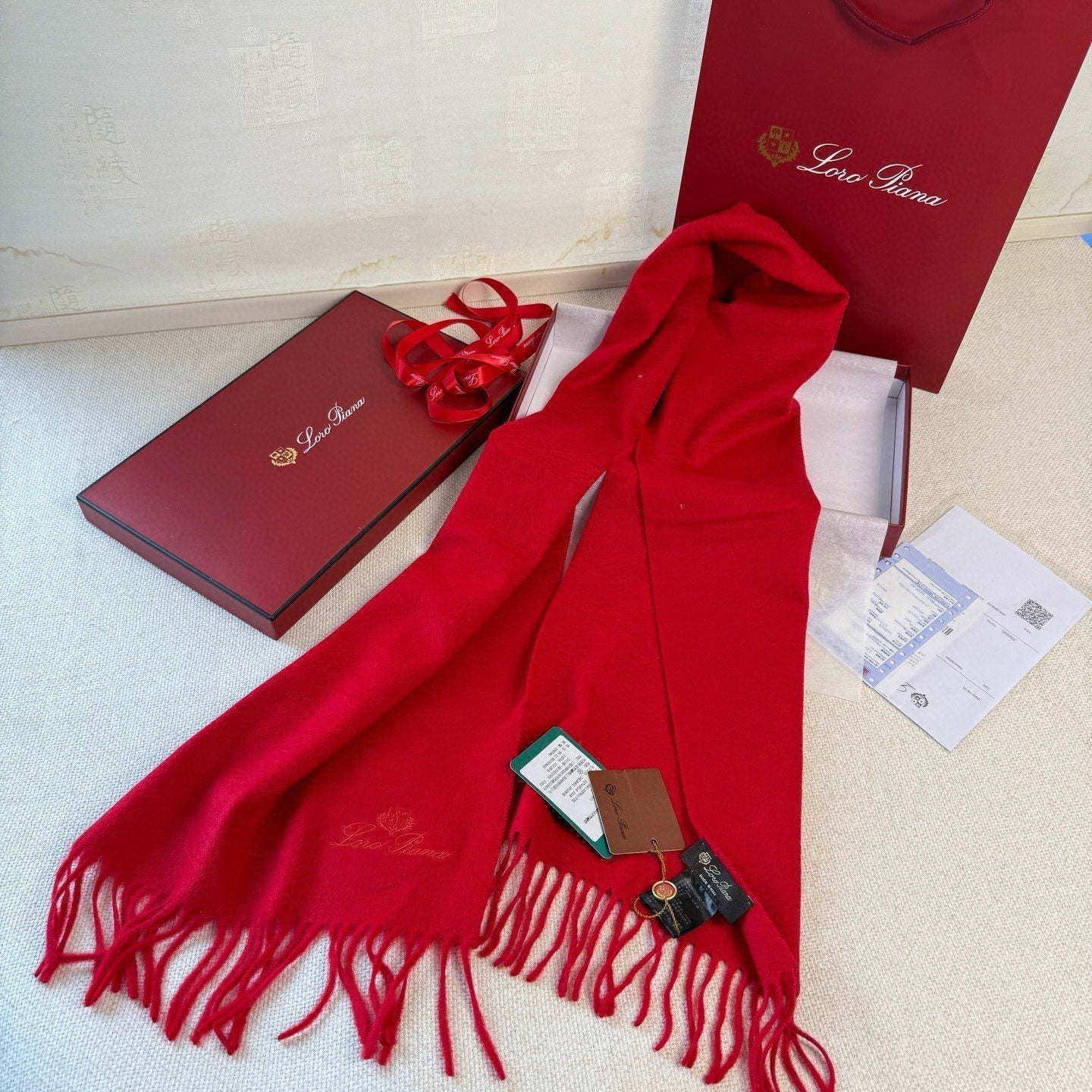 Loro Piana Long Scarf Red Cashmere 150416