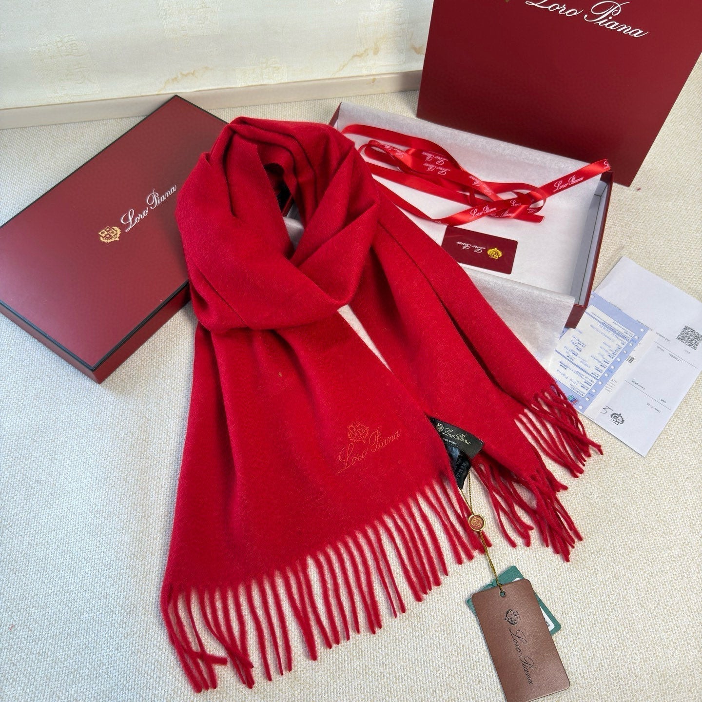Loro Piana Long Scarf Red Cashmere 150416