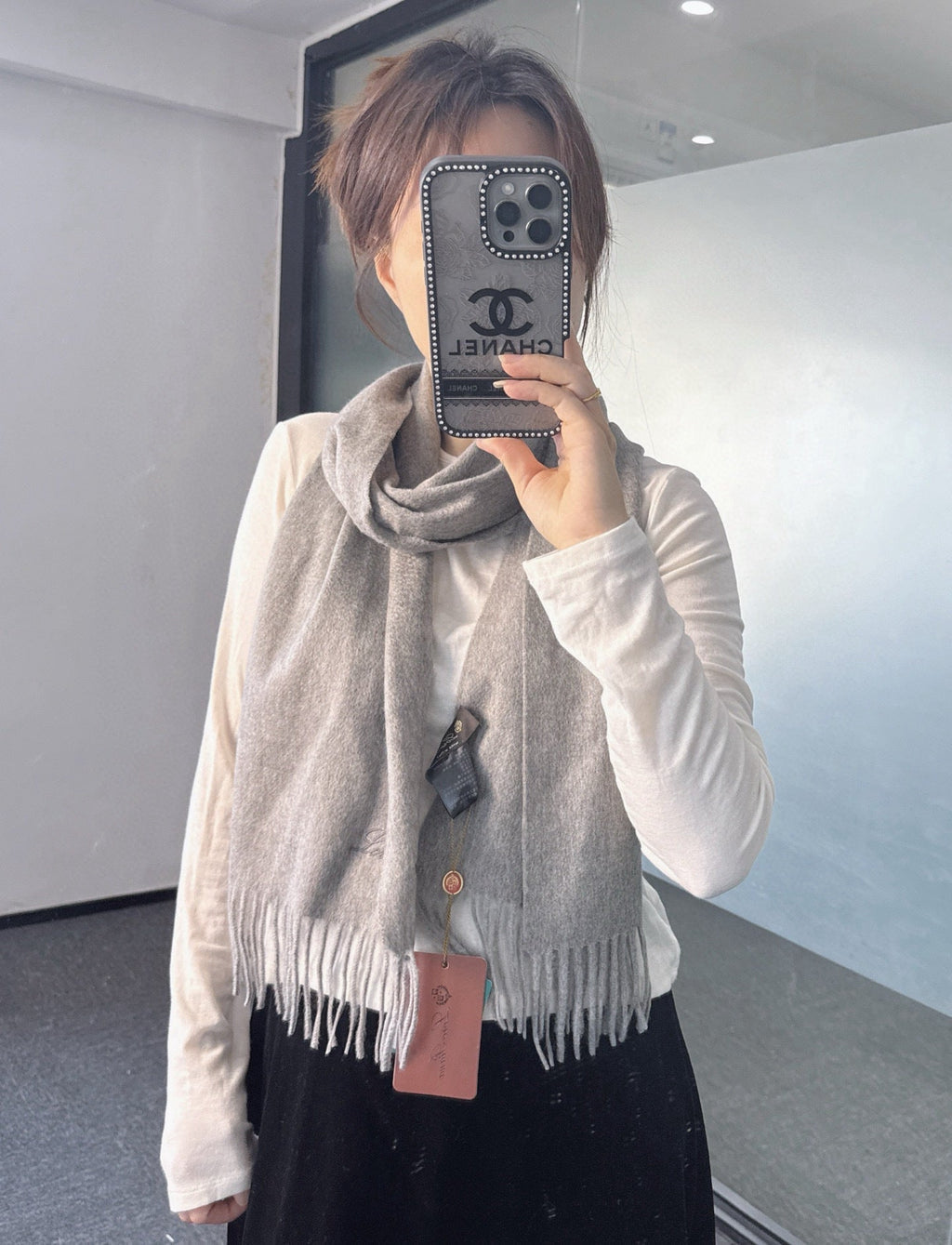 Loro Piana Long Scarf Grey Cashmere 150417