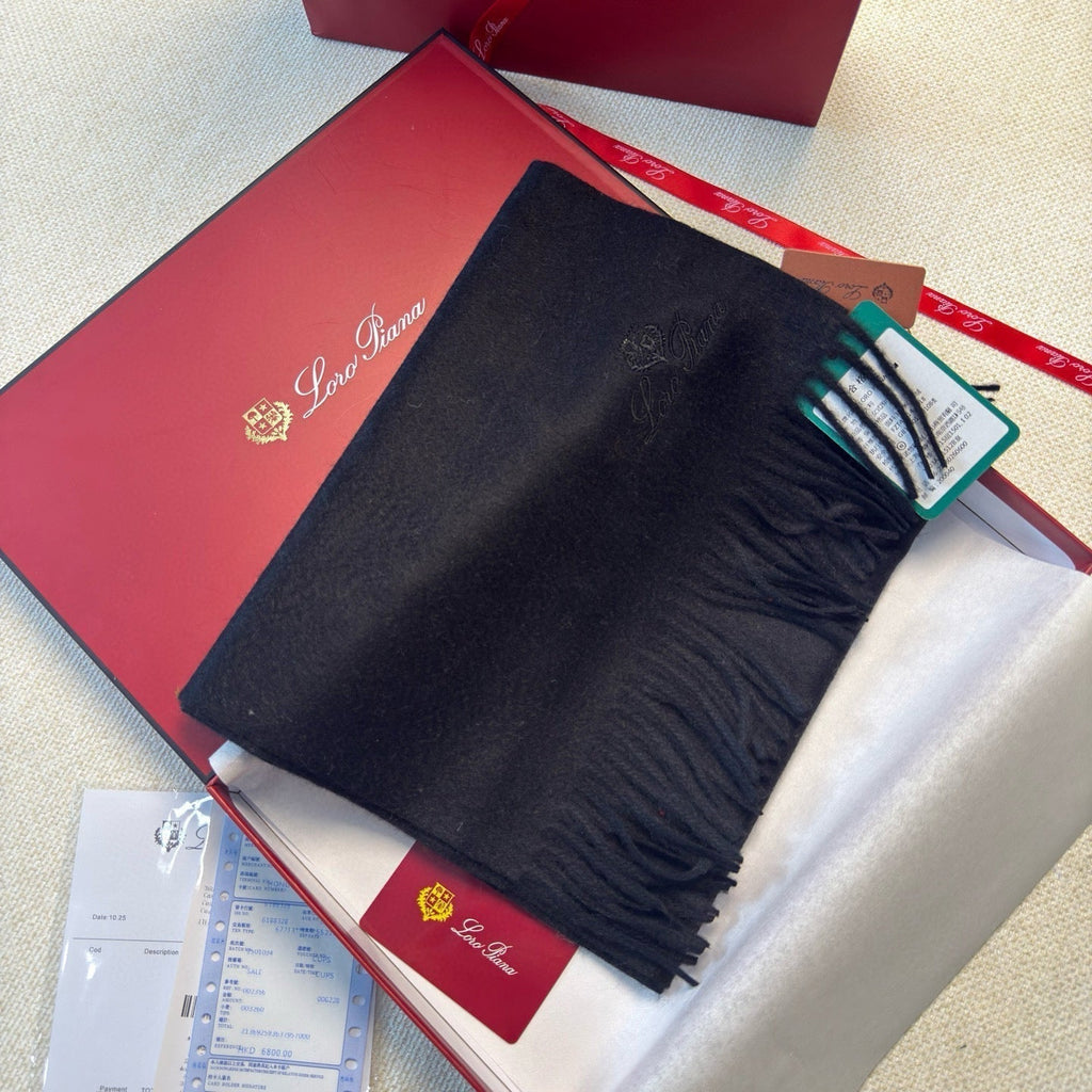 Loro Piana Long Scarf Black Cashmere 150419