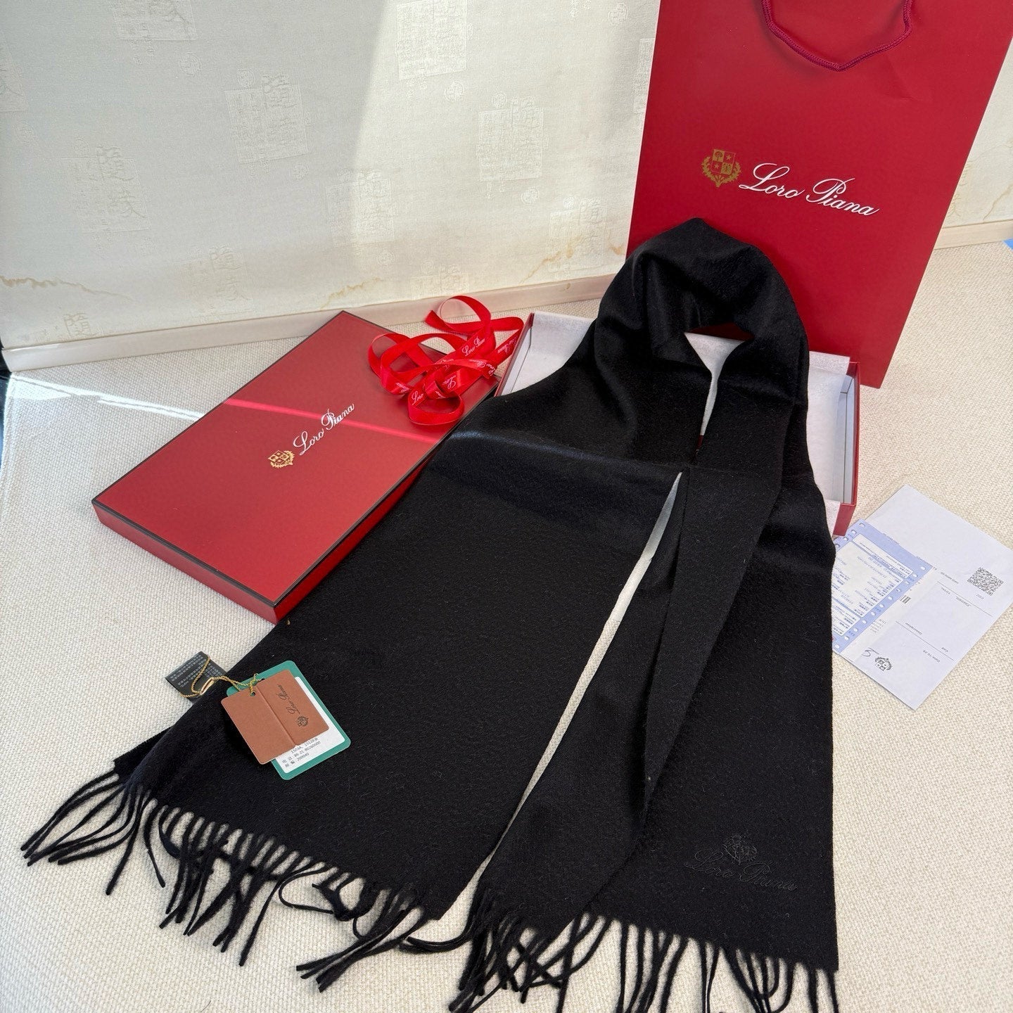 Loro Piana Long Scarf Black Cashmere 150419